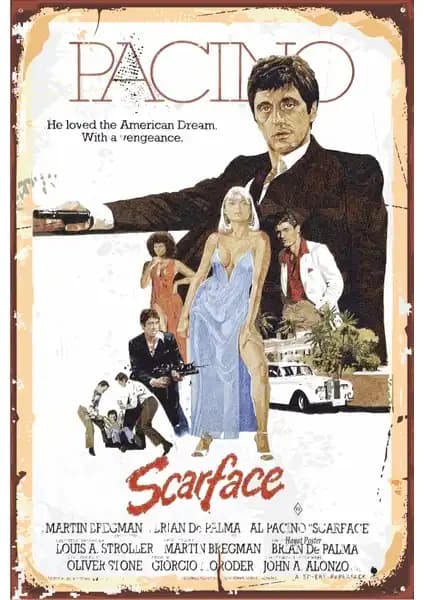 Al Pacino Scarface Retro Vintage Poster 20x30cm MDF Duvar Sanatı Dekoratif