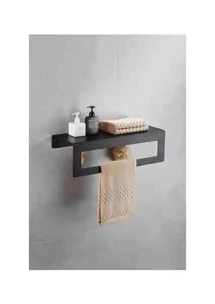 Alka Metal 30 Cm Siyah Raflı Havlu Askısı Modern ve Dayanıklı Tasarımıyla Banyonuz İçin İdeal Çözüm