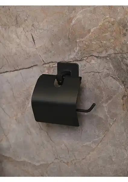 Alper Banyo Jasmin Kare Siyah Yapışkanlı Tuvalet Kağıtlığı Modern ve Pratik Tasarım