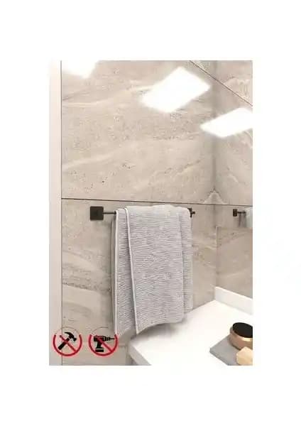 Alper Banyo Jasmin Kare Yapışkanlı Siyah Uzun Havluluk Modern ve Kolay Montajlı Banyo Aksesuarı