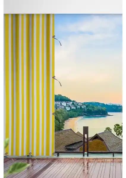 Altın Pamuk Balkon Perdesi: Estetik ve Dayanıklı Gabardin Kumaşlı Kornişli Perde