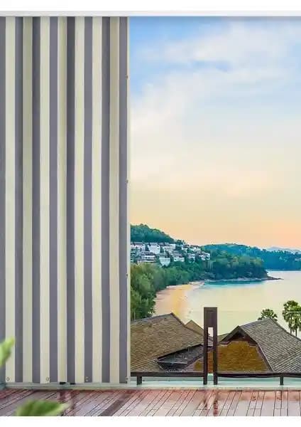 Altın Pamuk Balkon Perdesi Güneş ve Rüzgar Koruma Özelliğiyle Modern Tasarım