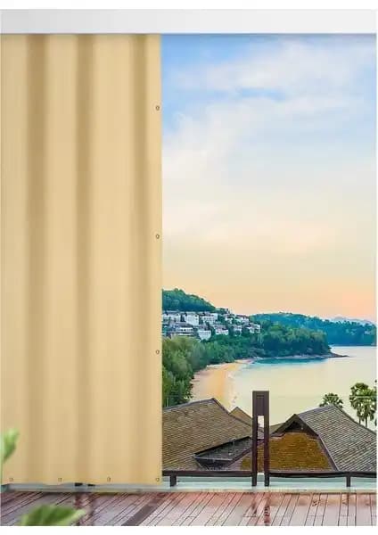 Altın Pamuk Krem Renkli Kuşgözlü Balkon Perdesi Dayanıklı ve Estetik Tasarım