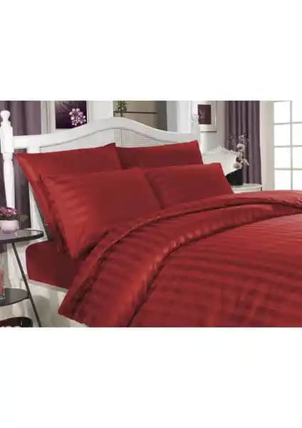 Altınbaşak Çift Kişilik Pamuk Saten Çizgili Nevresim Takımı Kırmızı Modern ve Şık Tasarım
