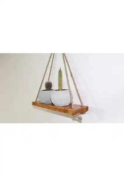 Anra Jüt Halatlı Ahşap Duvar Rafı Teak Malzemesi ile Estetik ve Dayanıklılık
