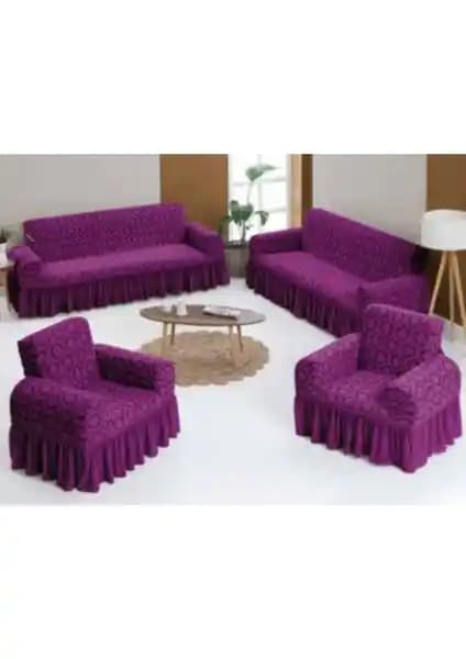 Arlisa 3+3+1+1 Jakarlı Koltuk Örtüsü Takımı Mürdüm Şıklık ve Fonksiyonellik Bir Arada