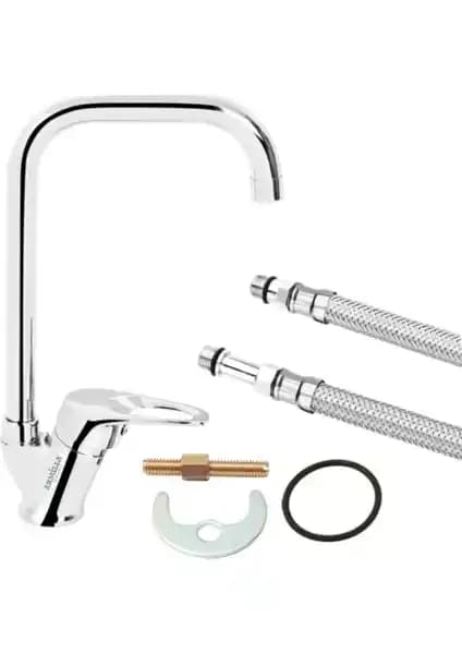 Armilla Armatür Çift Su Girişli Mutfak Musluğu Paslanmaz Çelik ve Krom Kaplama