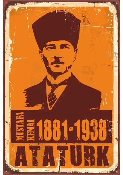 Atatürk Temalı Retro Vintage Ahşap Poster Dekoratif Duvar Süsü 20x30 cm