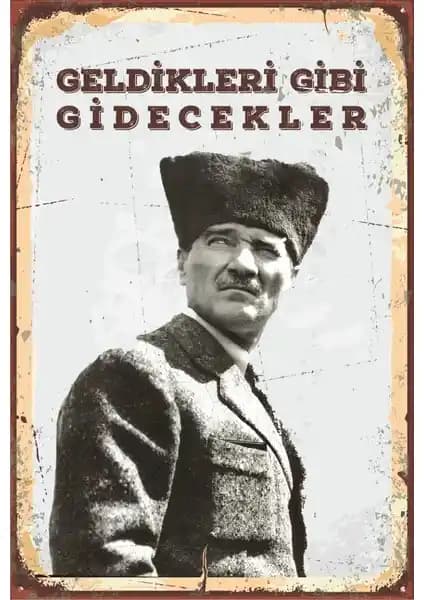 Atatürk Temalı Vintage Ahşap Poster 20x30 cm Retro Dekoratif Duvar Süsü