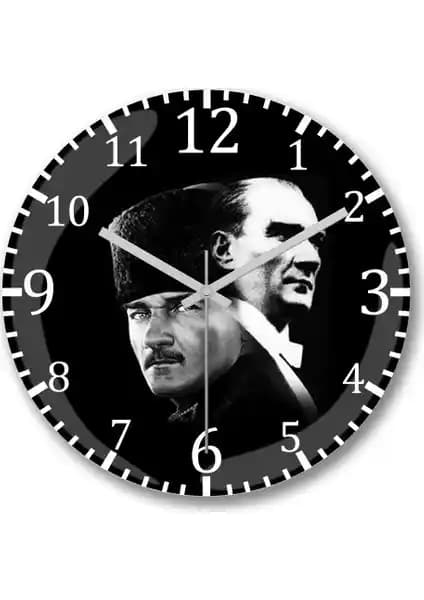 Atatürk Temalı Yuvarlak Duvar Saati Bombeli Gerçek Cam Tasarımıyla Modern ve Dayanıklı