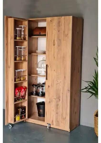 AVM Park 180 cm Atlantik Çam Renkli İki Kapaklı Erzak Dolabı Geniş İç Hacim ve Estetik Tasarım