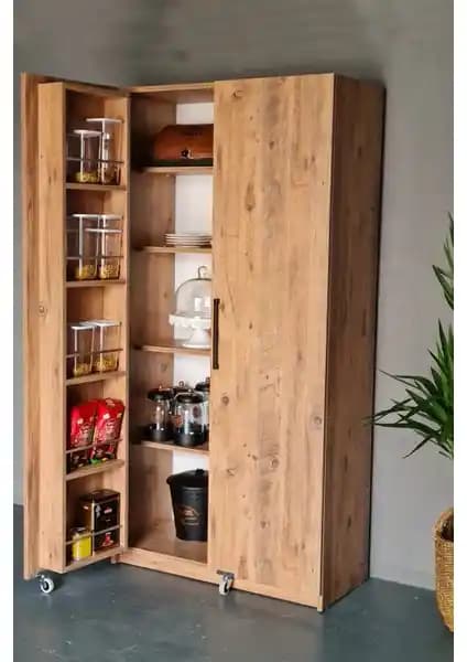AVM Park 180 cm Atlantik Çam Renkli İki Kapaklı Erzak Dolabı Geniş İç Hacim ve Estetik Tasarım