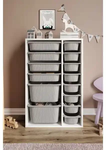 Baby Darling MDF Büyük Duo 14 Sepetli Oyuncak Dolabı Modern ve Dayanıklı Tasarım