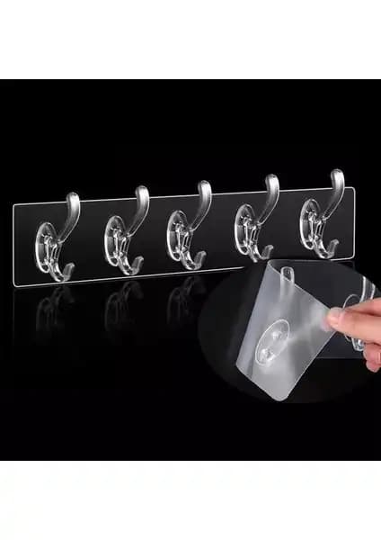 Baysa 5'li Şeffaf Yapışkan Askılık Seti ile Pratik ve Dayanıklı Duvar Düzenleme Çözümü