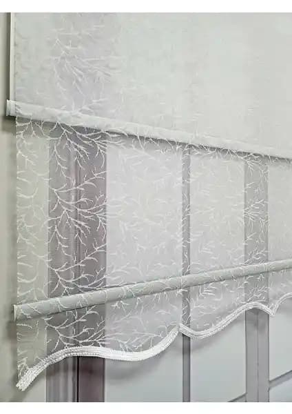 BBB Dal Desenli Çift Mekanizmalı Tül Stor Perde Ekru MT2013 Ev Dekorasyonuna Modern Dokunuş