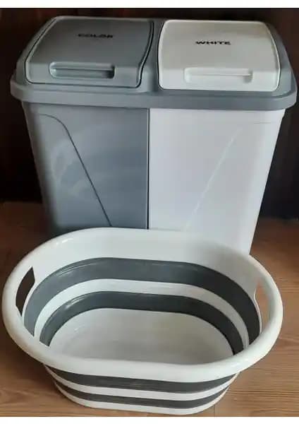 Bee Home İki Bölmeli Katlanabilir Çamaşır Sepeti Modern ve İşlevsel Tasarım