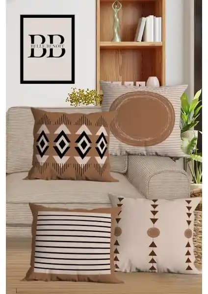 Belle Benoit Çift Taraflı Dijital Baskılı 4'lü Kırlent Kılıfı Seti Ev Dekorasyonu İçin