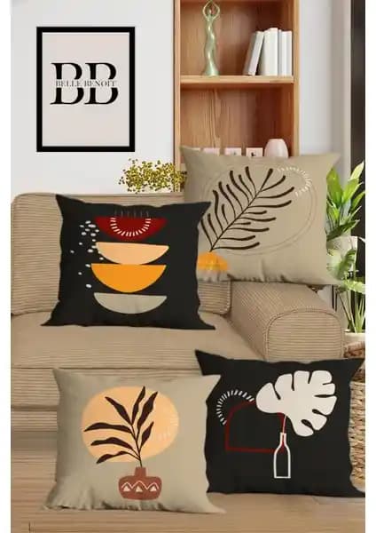 Belle Benoit Çift Taraflı Dijital Baskılı 4'lü Koltuk Yastık Kılıfı Seti Modern ve Şık Dekorasyon Ürünü