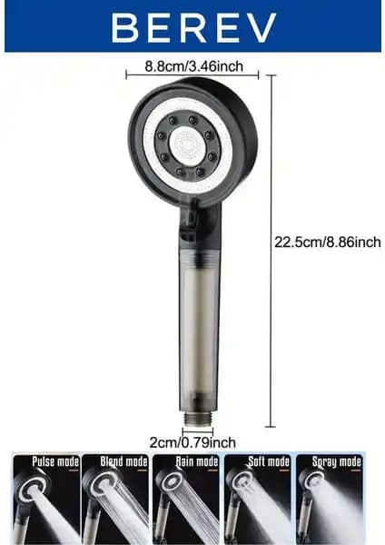 Berev Filtreli 5 Fonksiyonlu Siyah Yüksek Basınçlı Ayarlanabilir Duş Başlığı İncelenmesi