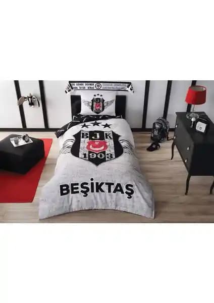 Beşiktaş Lisanslı Gri Nevresim Takımı Modern ve Şık Yatak Odası Dekoru İçin Uygun