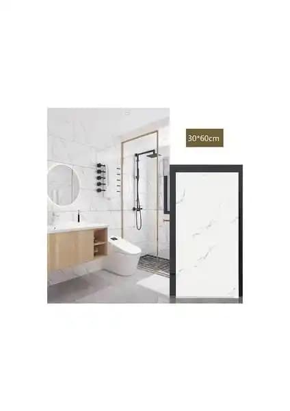 BienHome 30x60 cm Beyaz Mermer Desenli Kendinden Yapışkanlı Panel ile Şık Banyo Dekorasyonu