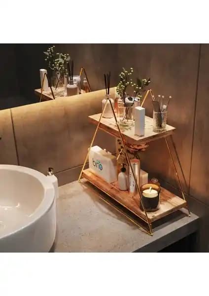 Bino Üçgen Masif Paslanmaz Altın Renk Raf Modern ve Dayanıklı Tasarım