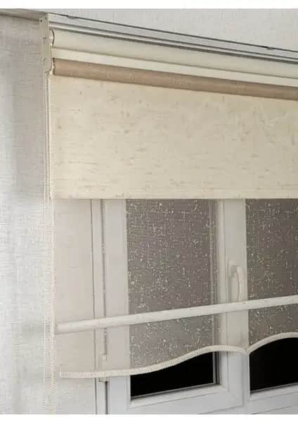 Bizden Perde Brillant Çift Mekanizmalı Kum Beji Tül ve Stor Güneşlik Perdeler