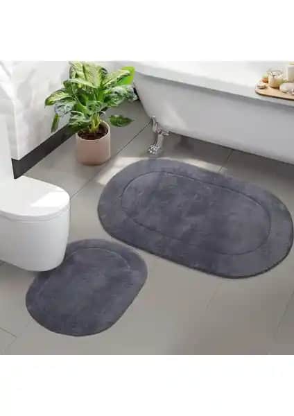 Bonny Home 2'li Rixos Gri Kaymaz Taban Banyo Paspası ve Halısı Seti Modern ve Güvenli Tasarım