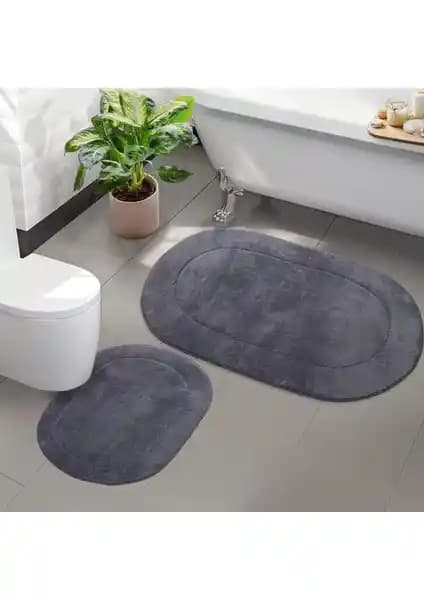 Bonny Home 2'li Rixos Gri Kaymaz Taban Banyo Paspası ve Halısı Seti Modern ve Güvenli Tasarım