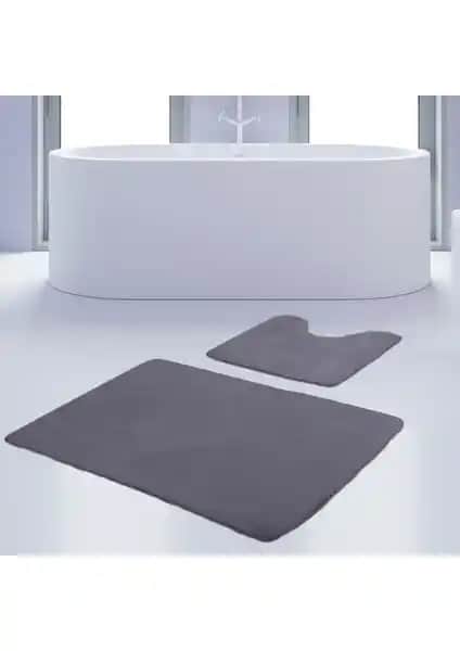 Bonny Home 2'li Unicolor Gri Kaymaz Taban Banyo Paspası ve Halısı Seti