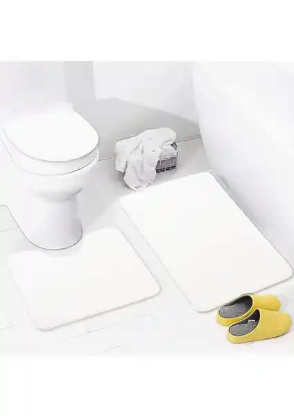 Bonny Home 3'lü Unicolor Krem Renk Kaymaz Taban Banyo Paspası ve Halısı Seti