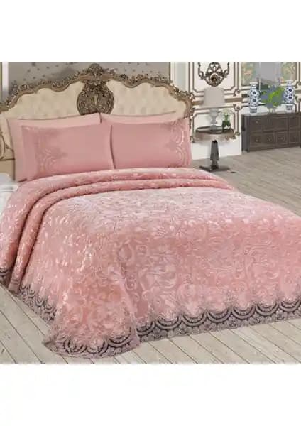 Bonny Home Fransız Dantelli Çift Kişilik Pudra Battaniye Takımı: Şıklık ve Konforun Buluşması