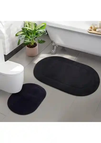 Bonny Home Rixos Siyah Kaymaz Taban Banyo Paspası ve Halısı Seti Modern ve Şık Tasarım