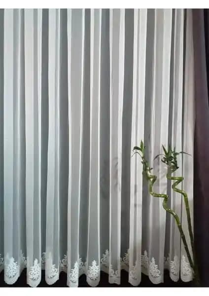 Brillant Grek Zemin Arne Desen Brillant Etek Işlemeli Tül Perde Dekorasyon İçin Uygun