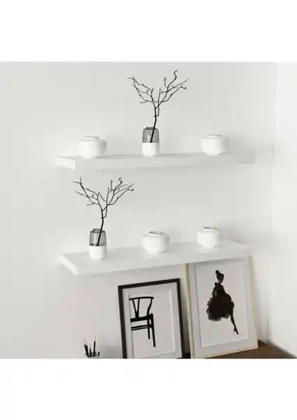 BSH Gülbay Mobilya Beyaz Uçan Duvar Rafı 2 Li Seti Modern ve Gizli Bağlantı Tasarımıyla