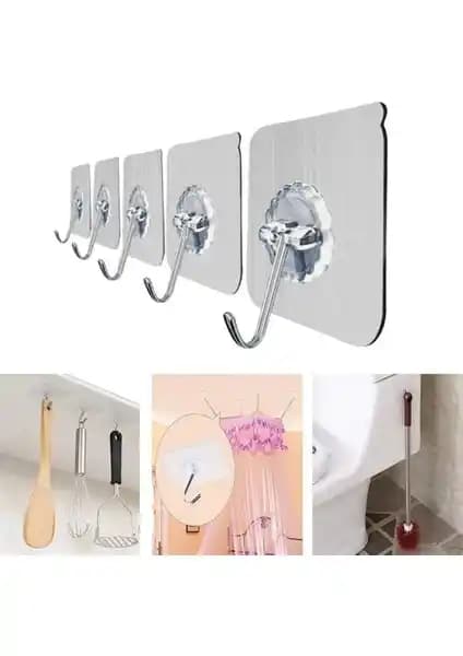 Buffer® Süper Güçlü Yapışkanlı Suya Dayanıklı Şeffaf Askı 5'li Set: Çok Amaçlı ve Dayanıklı Ev Askısı Çözümü