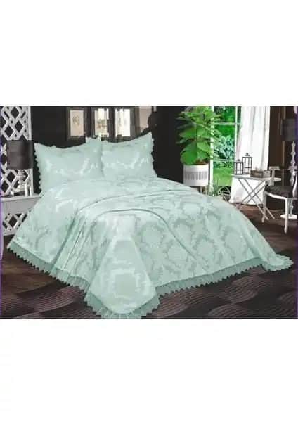 Bursa Çeyiz Açelya Fransız Güpürlü Aden Yatak Örtüsü 250x250 cm ve Yastık Kılıfı Seti