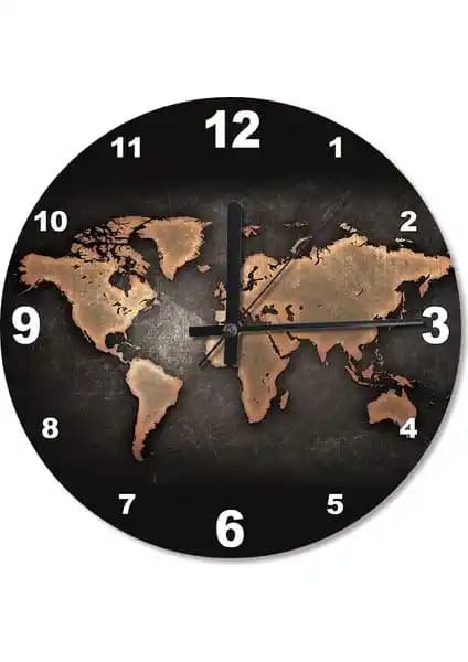 Cakasepetim Siyah Zeminde Dünya Haritası Baskılı Modern Duvar Saati İnceleme ve Detaylar