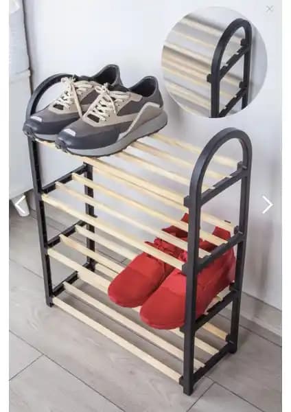 Çavdar Group Chawood Midi Ahşap Çubuklu Siyah 4 Bölmeli Ayakkabılık Modern ve Kullanışlı Tasarım