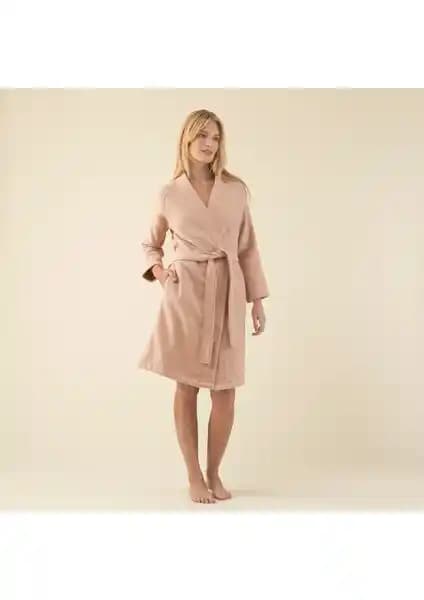Chakra Sobeska Kadın Bornoz Koyu Somon Renkli Çift Kişilik Pamuklu Tasarım