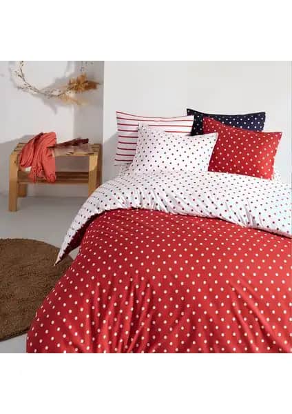 Coté Blanc Dots Kırmızı Ranforce Battal Boy Nevresim Takımı Yatak Odası Şıklığı ve Konforu İçin Ideal