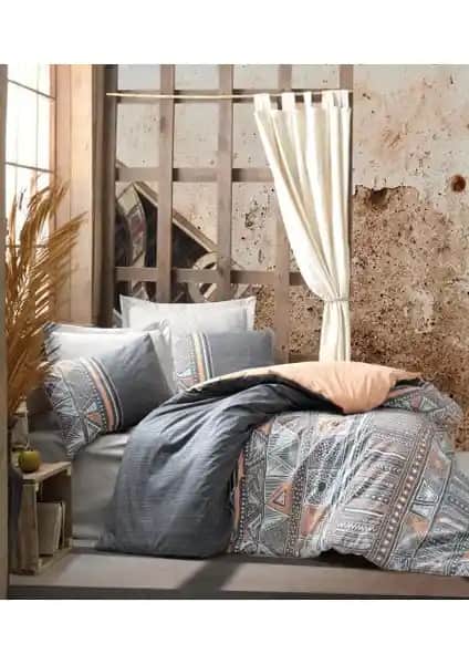 Cotton Box Etnich Nevresim Takımı Çift Kişilik Gri Renkli Etnik Desenli Yatak Seti