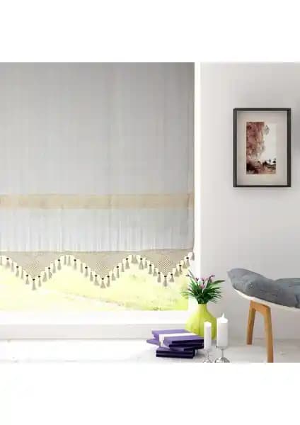 Cotton Studio Pamuklu Ara Güpürlü Natural Çizgili Tül Perde: Modern ve Doğal Tasarımın Şıklığı