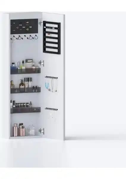 Decobox Paris Boy Aynalı Takı Dolabı Beyaz Modern ve Fonksiyonel Tasarım