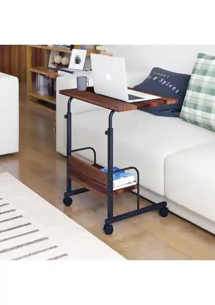Dehalimited 60x40 Raflı Yükseklik Ayarlı Tekerlekli Laptop Sehpası ve Çok Fonksiyonlu Çalışma Masası