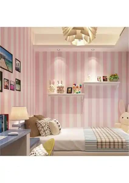 Dekonil Pembe Şeritli Duvar Kağıdı 5,30 m² ile Modern ve Şık İç Mekan Dekorasyonu