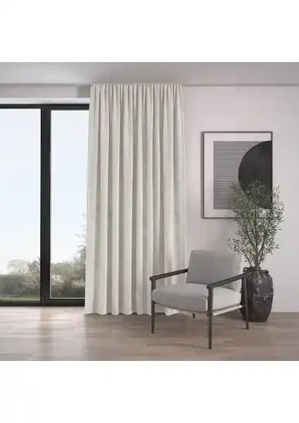 Demor Home Kadife Dokulu Ekstrafor Büzgülü Perde Bej Renk ve Modern Tasarım Özellikleri