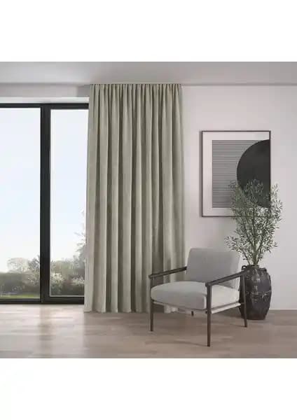 Demor Home Kadife Dokulu Ekstrafor Büzgülü Sis Bulutu Rengi Perde 100x250 cm