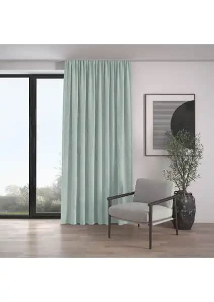 Demor Home Kadife Dokulu Ekstrafor Nil Yeşili Fon Perde Yüksek Kalite ve Estetik Tasarım