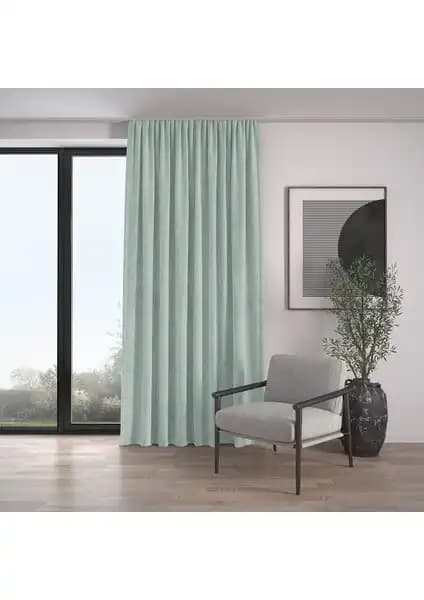 Demor Home Kadife Dokulu Ekstrafor Nil Yeşili Fon Perde Yüksek Kalite ve Estetik Tasarım